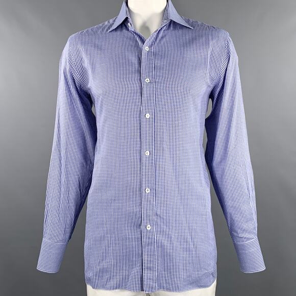 TOM FORD Size L Blue White Plaid Cotton Button Up Long Sleeve Shirt